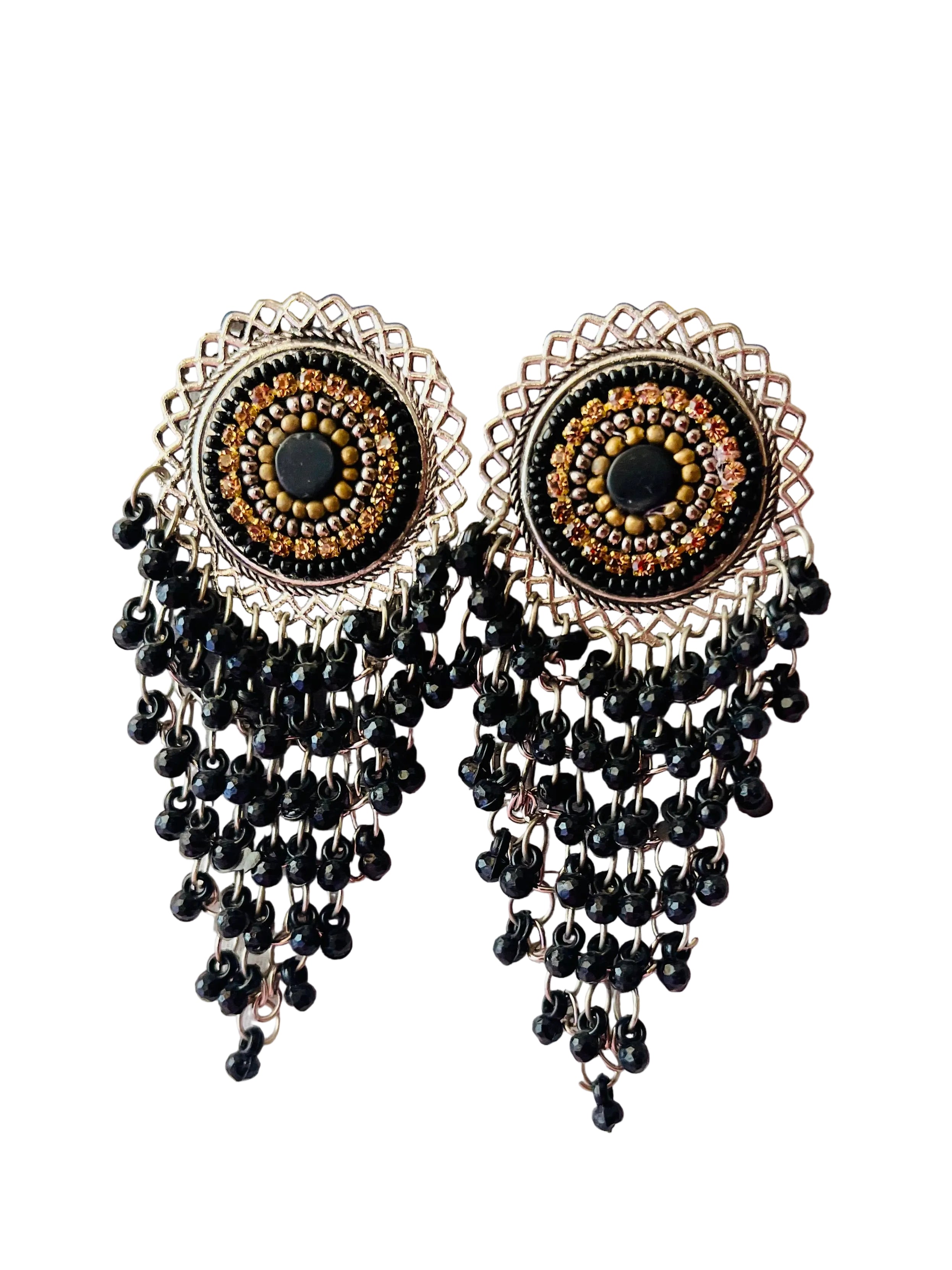 Black bead dangler earrings