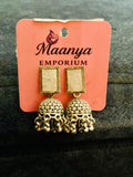 Pota stone Jhumki earrings - Oxidized