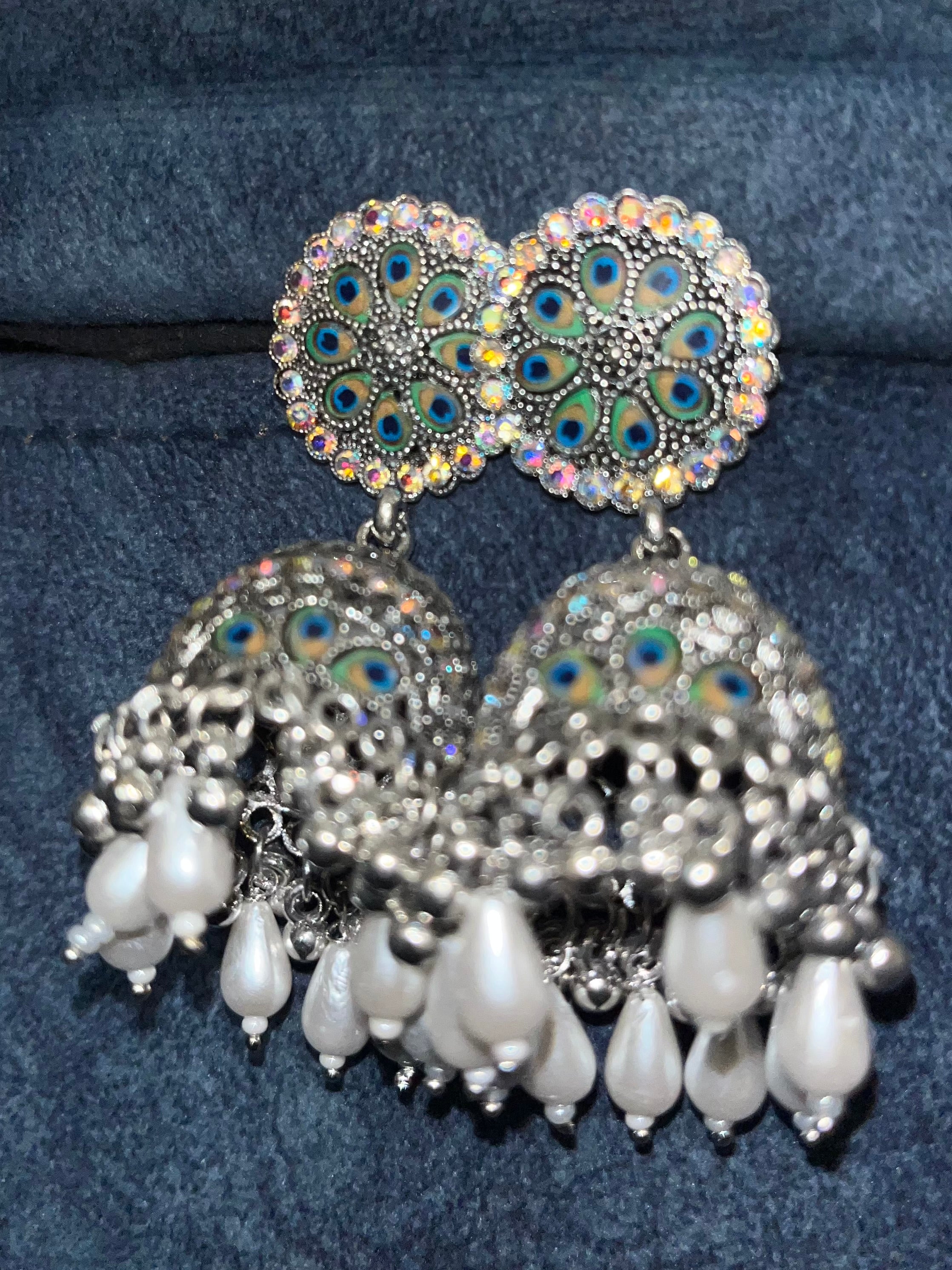 Peacock feather Oxidized Jhumkas