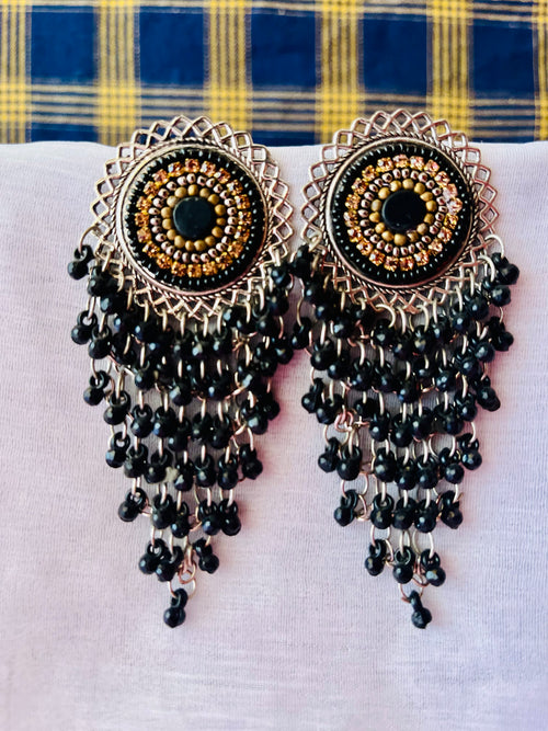 Black bead dangler earrings